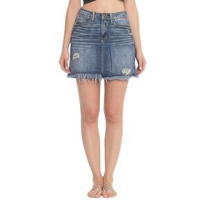 MUDD Distressed Mini Jean‎ Frayed Hem Y2K Style Skirt Womens Size 9
